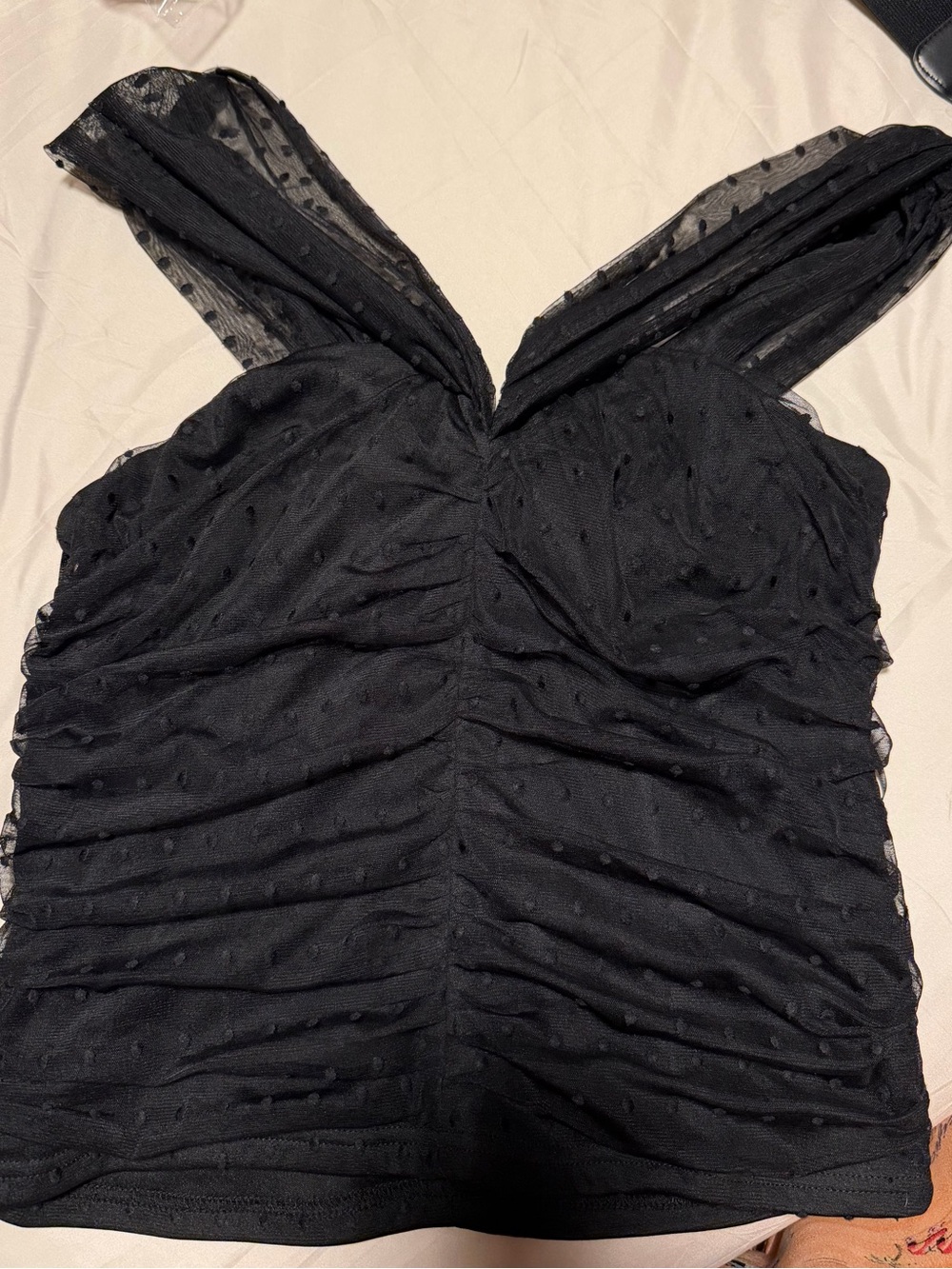 dolan Black Swiss-Dot Ruched V-Neck Camisole